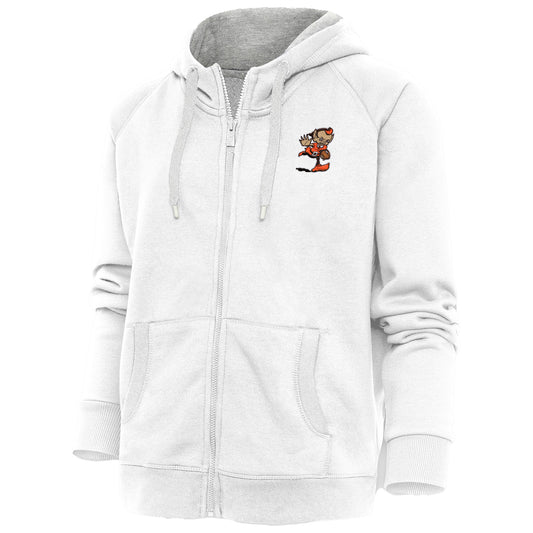 Women's Antigua White Cleveland Browns Primary Team Logo Victory Full-Zip Hoodie