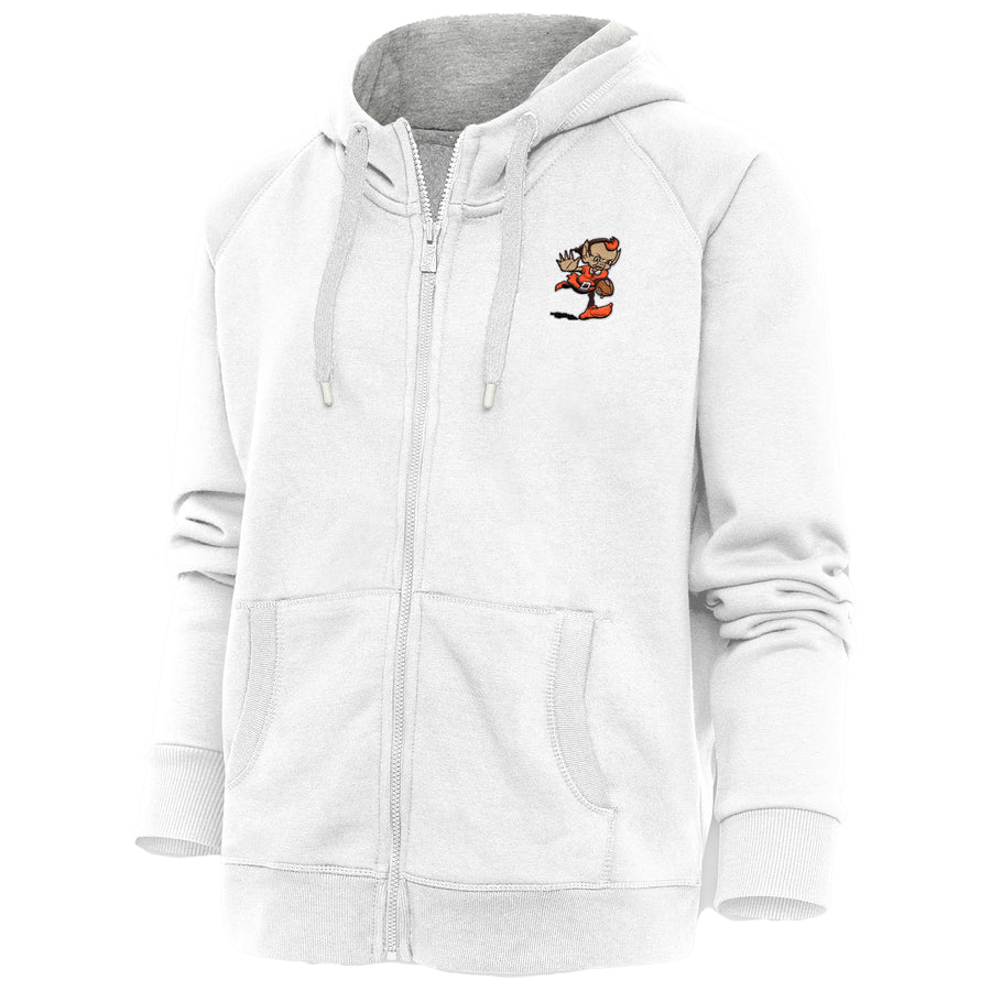 Women's Antigua White Cleveland Browns Primary Team Logo Victory Full-Zip Hoodie