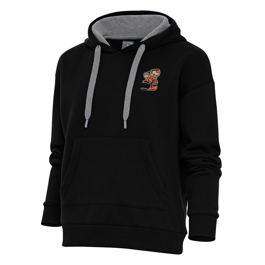 Women's Antigua Black Cleveland Browns Primary Team Logo Victory Pullover Hoodie