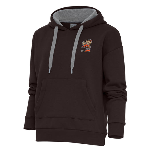 Women's Antigua Brown Cleveland Browns Primary Team Logo Victory Pullover Hoodie