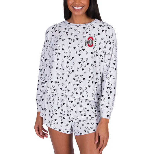 Women's Concepts Sport White Ohio State Buckeyes Epiphany Long Sleeve Top & Shorts Set