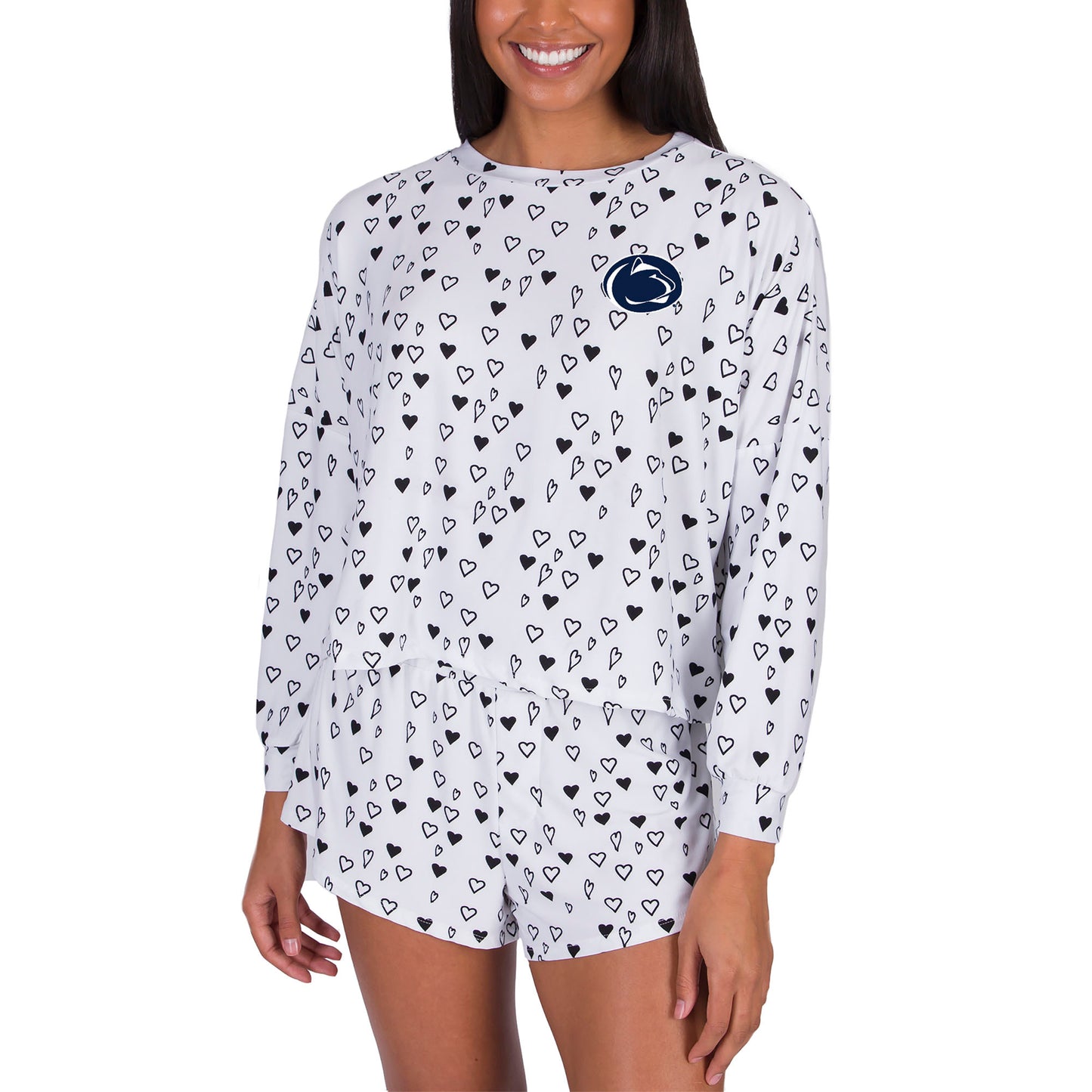 Women's Concepts Sport White Penn State Nittany Lions Epiphany Long Sleeve Top & Shorts Set