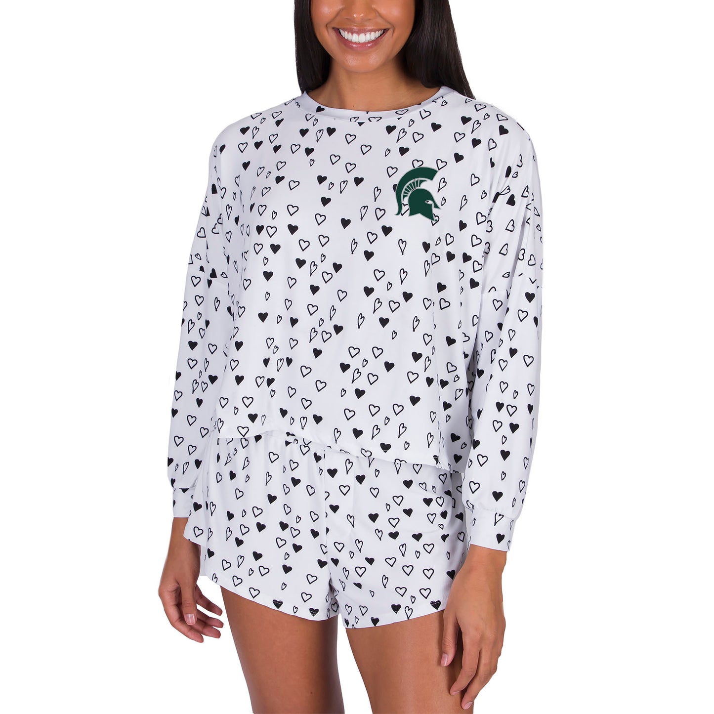 Women's Concepts Sport White Michigan State Spartans Epiphany Long Sleeve Top & Shorts Set
