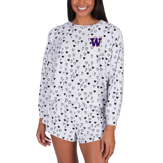 Women's Concepts Sport White Washington Huskies Epiphany Long Sleeve Top & Shorts Set