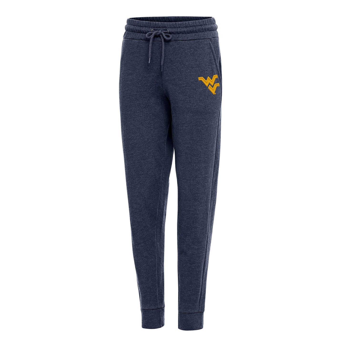 Women's Antigua Heather Navy West Virginia Mountaineers Action Jogger Pants