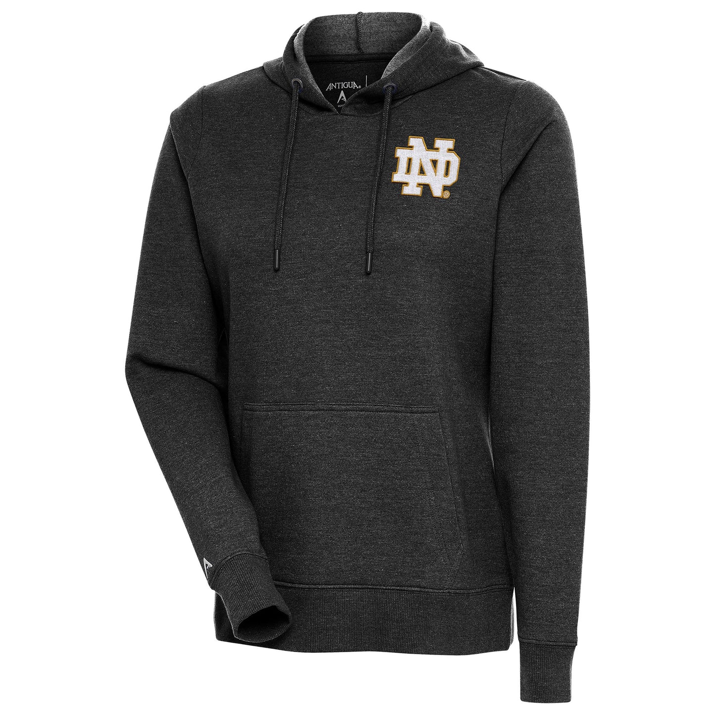 Women's Antigua Heather Black Notre Dame Fighting Irish Action Pullover Hoodie