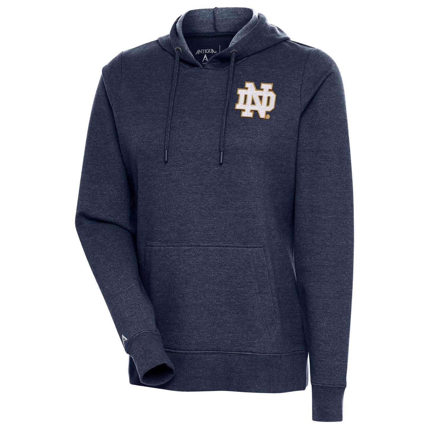 Women's Antigua Heather Navy Notre Dame Fighting Irish Action Pullover Hoodie