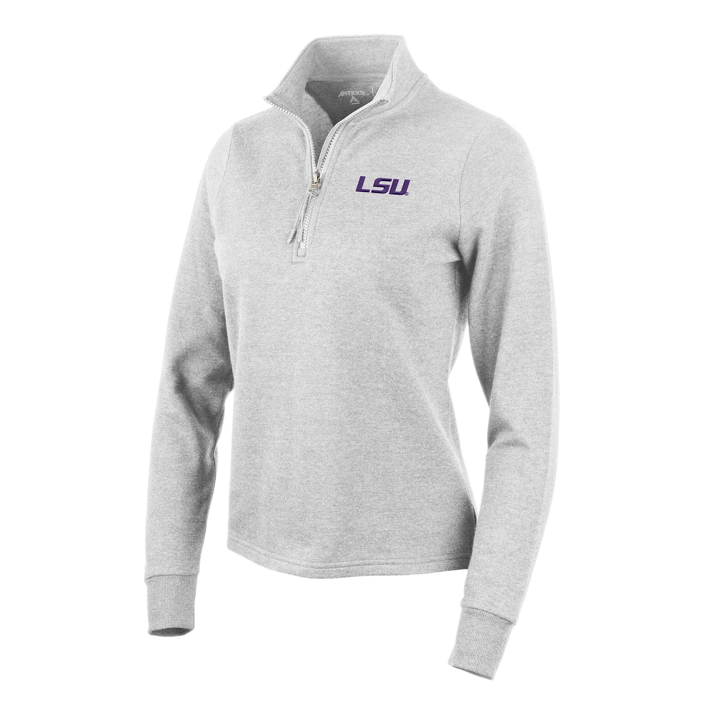 Women's Antigua Heather Gray LSU Tigers Action Quarter-Zip Pullover Sweatshirt