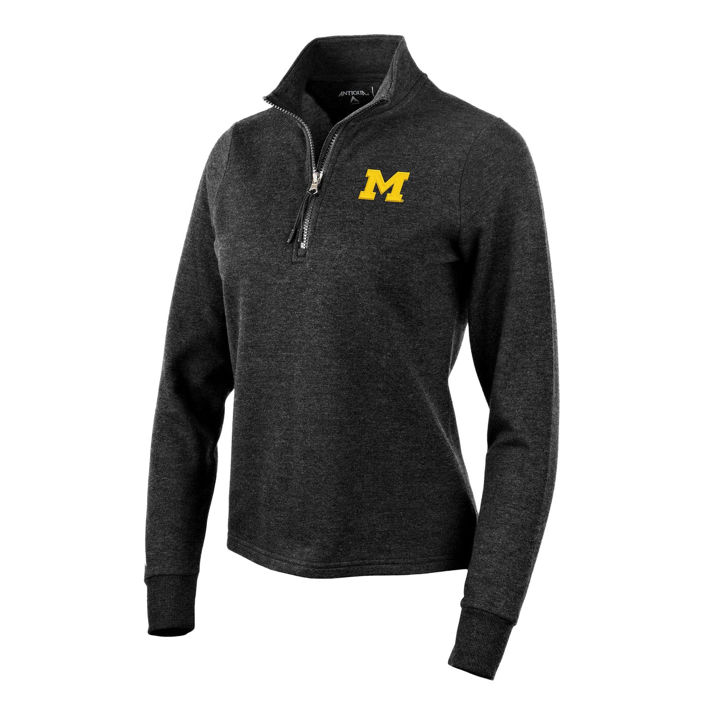 Women's Antigua Heather Black Michigan Wolverines Action Quarter-Zip Pullover Sweatshirt