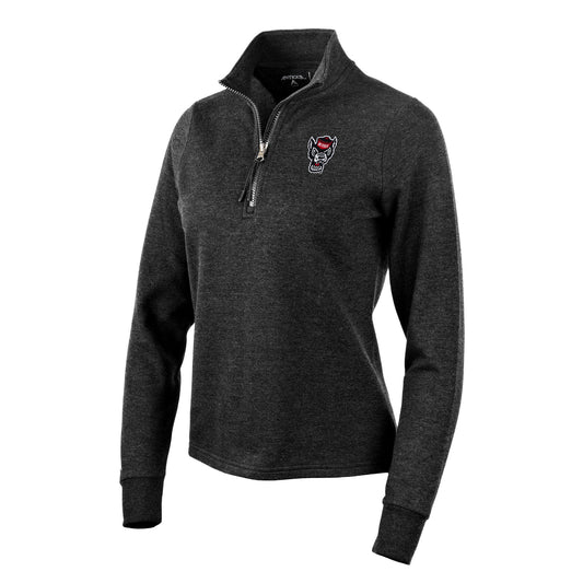 Women's Antigua Heather Black NC State Wolfpack Action Quarter-Zip Pullover Sweatshirt