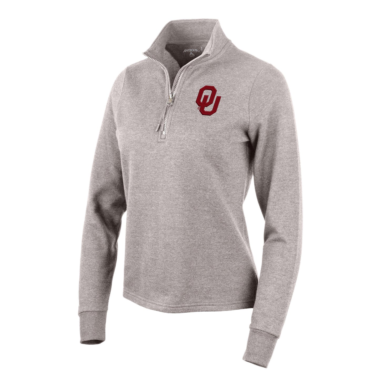 Women's Antigua Oatmeal Oklahoma Sooners Action Quarter-Zip Pullover Sweatshirt