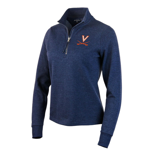 Women's Antigua Heather Navy Virginia Cavaliers Action Quarter-Zip Pullover Sweatshirt