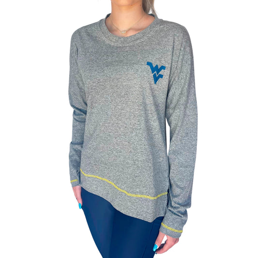 Women's Heather Gray West Virginia Mountaineers Contrast Long Sleeve T-Shirt