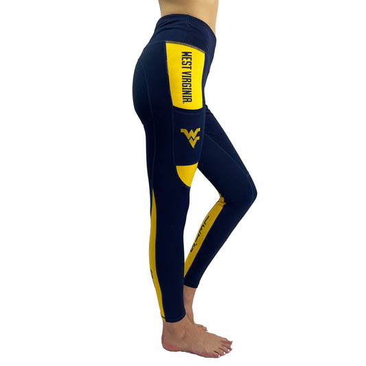 Women's Navy West Virginia Mountaineers Cell Phone Pocket Leggings