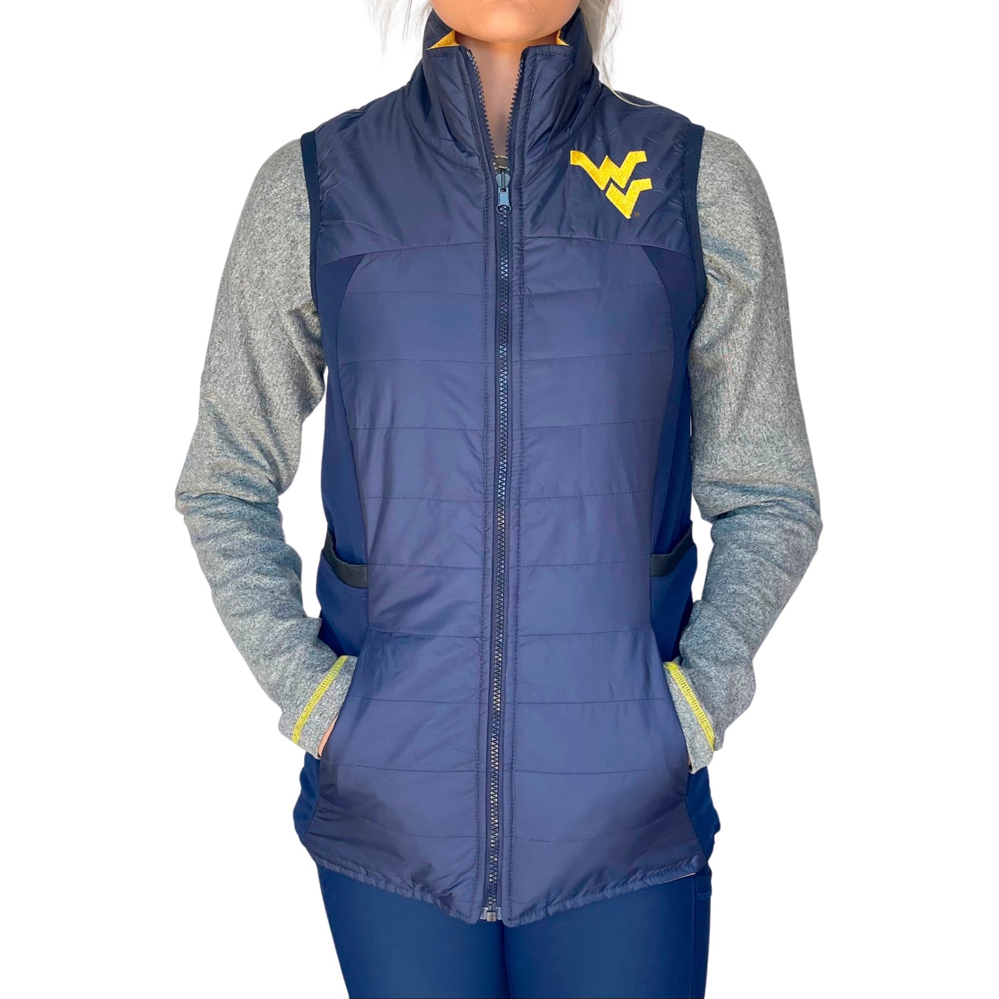 Women's Navy West Virginia Mountaineers Reversible Full-Zip Vest