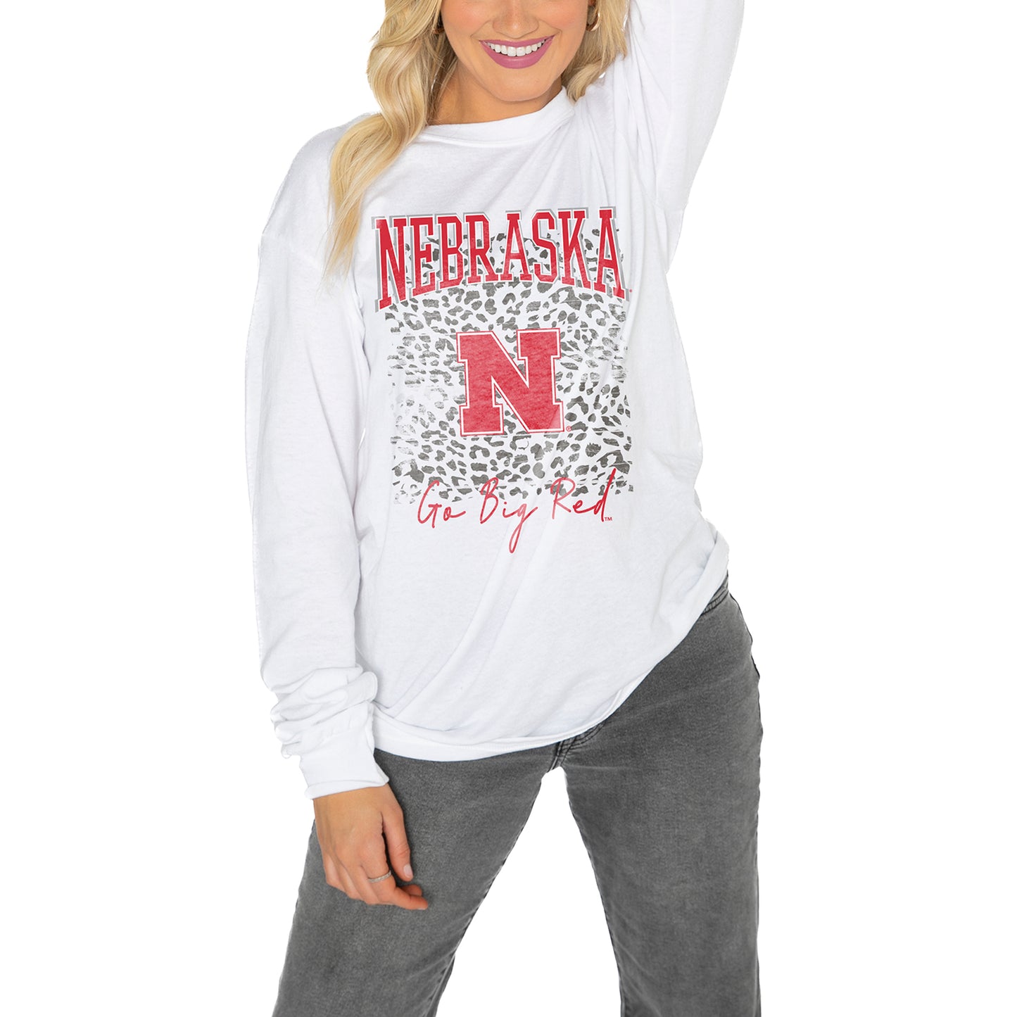 Women's Gameday Couture White Nebraska Huskers Boyfriend Fit Long Sleeve T-Shirt