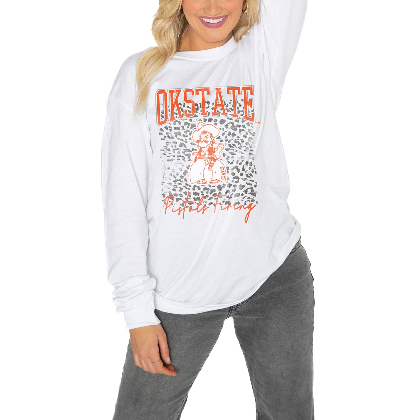 Women's Gameday Couture White Oklahoma State Cowboys Boyfriend Fit Long Sleeve T-Shirt