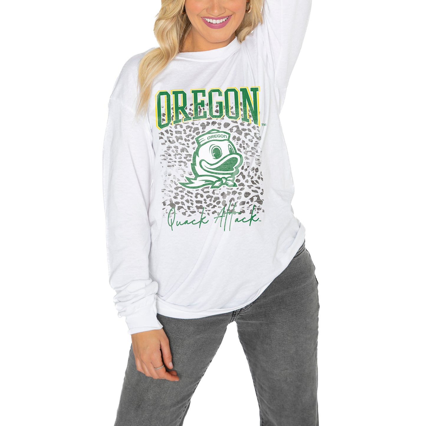 Women's Gameday Couture White Oregon Ducks Boyfriend Fit Long Sleeve T-Shirt