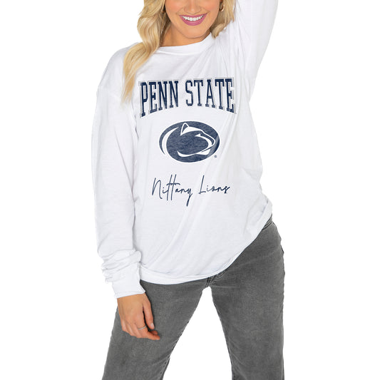 Women's Gameday Couture White Penn State Nittany Lions Boyfriend Fit Long Sleeve T-Shirt