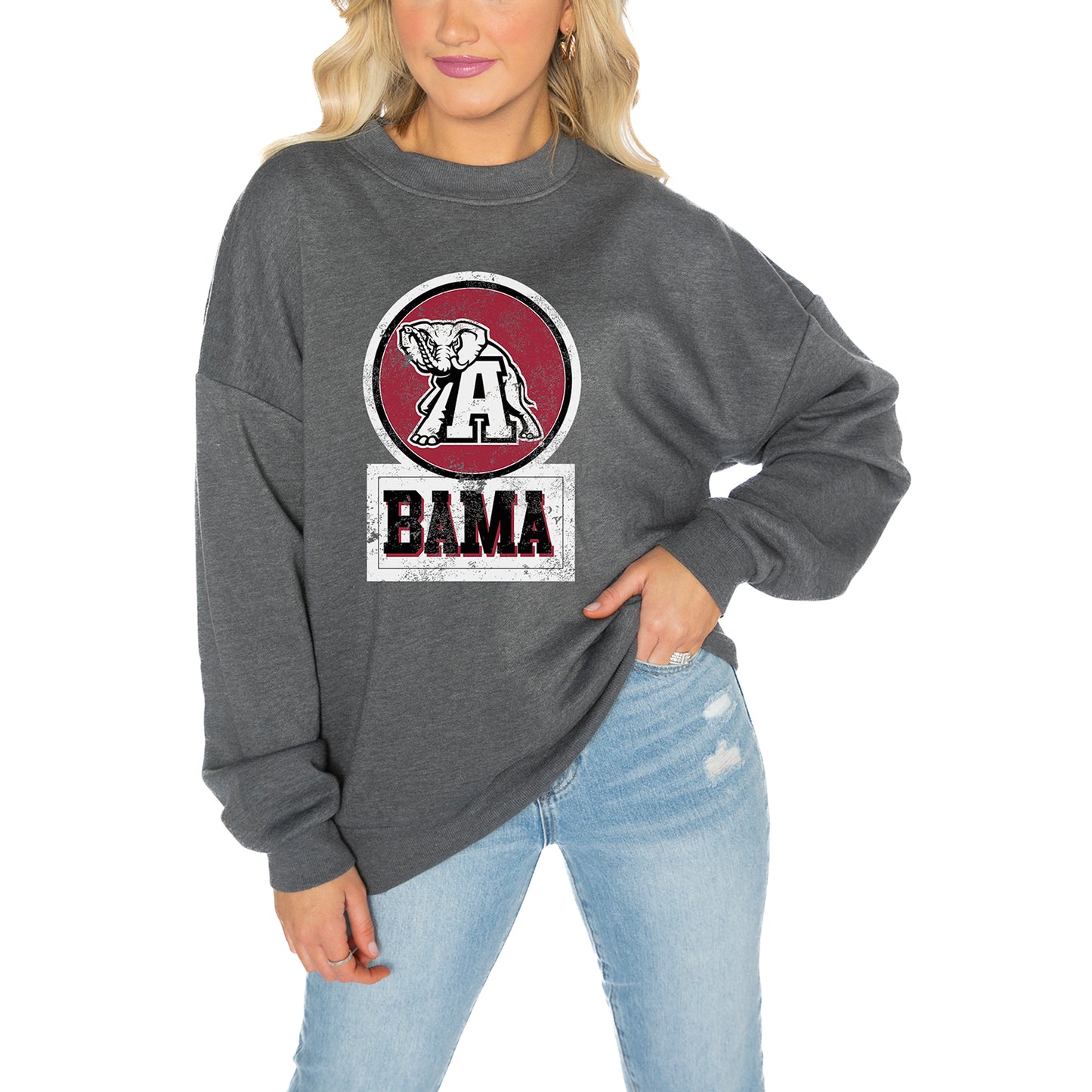 Women's Gameday Couture Charcoal Alabama Crimson Tide Drop Shoulder Fleece Drop Pullover Sweatshirt