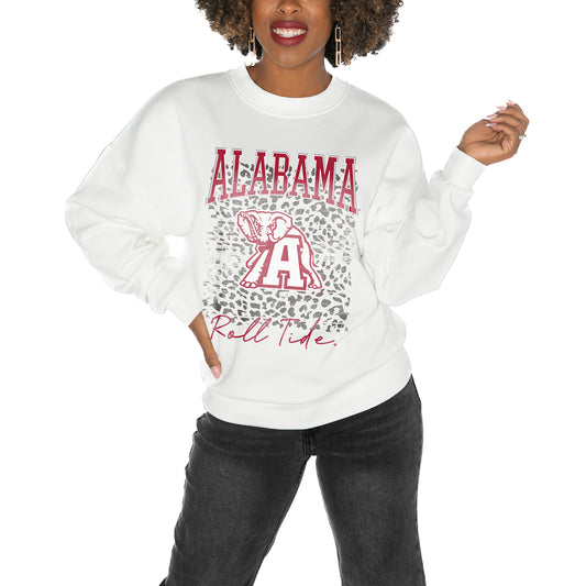 Women's Gameday Couture White Alabama Crimson Tide Drop Shoulder Fleece Drop Pullover Sweatshirt