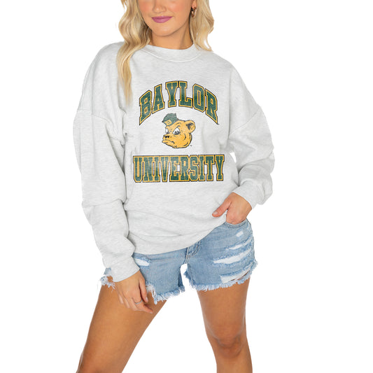 Women's Gameday Couture Gray Baylor Bears Drop Shoulder Fleece Drop Pullover Sweatshirt