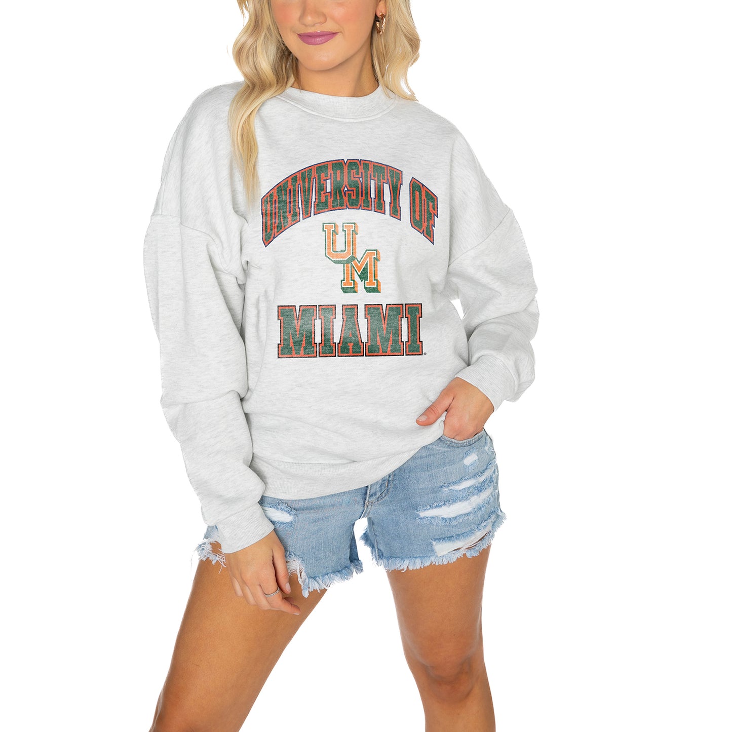 Women's Gameday Couture Gray Miami Hurricanes Drop Shoulder Fleece Drop Pullover Sweatshirt