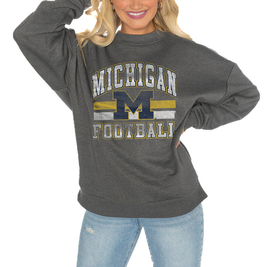 Women's Gameday Couture Charcoal Michigan Wolverines Drop Shoulder Fleece Drop Pullover Sweatshirt