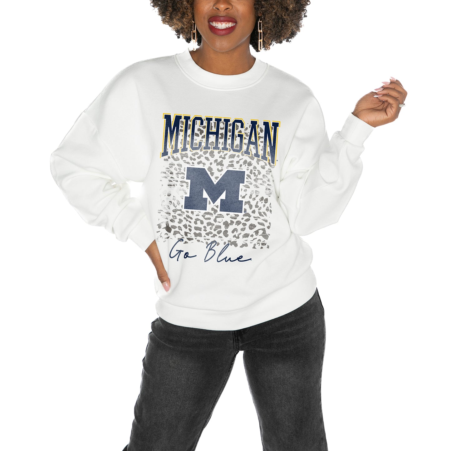 Women's Gameday Couture White Michigan Wolverines Drop Shoulder Fleece Drop Pullover Sweatshirt