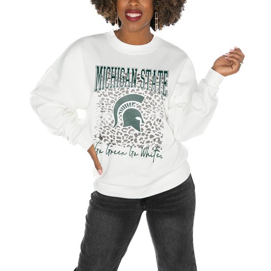 Women's Gameday Couture White Michigan State Spartans Drop Shoulder Fleece Drop Pullover Sweatshirt