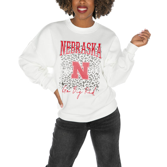 Women's Gameday Couture White Nebraska Huskers Drop Shoulder Fleece Drop Pullover Sweatshirt