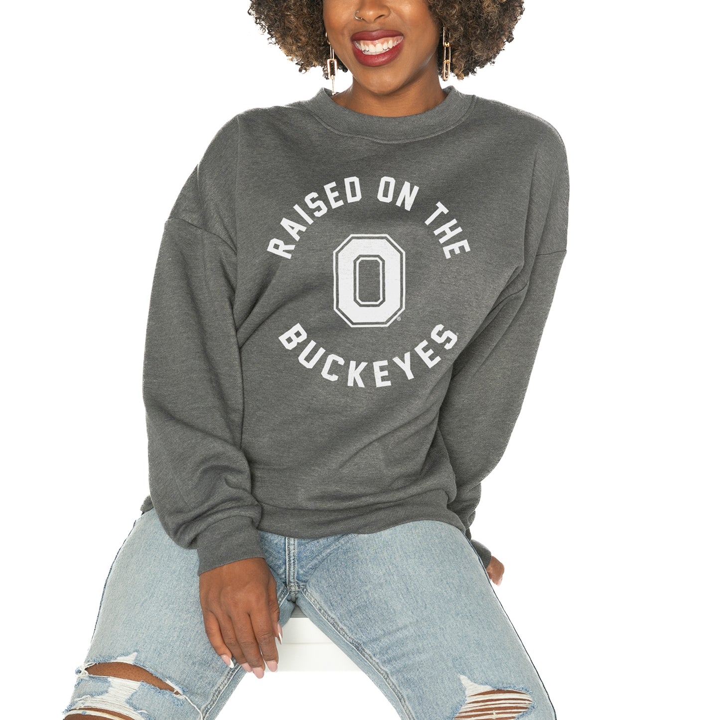 Women's Gameday Couture Charcoal Ohio State Buckeyes Drop Shoulder Fleece Drop Pullover Sweatshirt