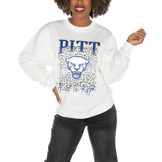 Women's Gameday Couture White Pitt Panthers Drop Shoulder Fleece Drop Pullover Sweatshirt