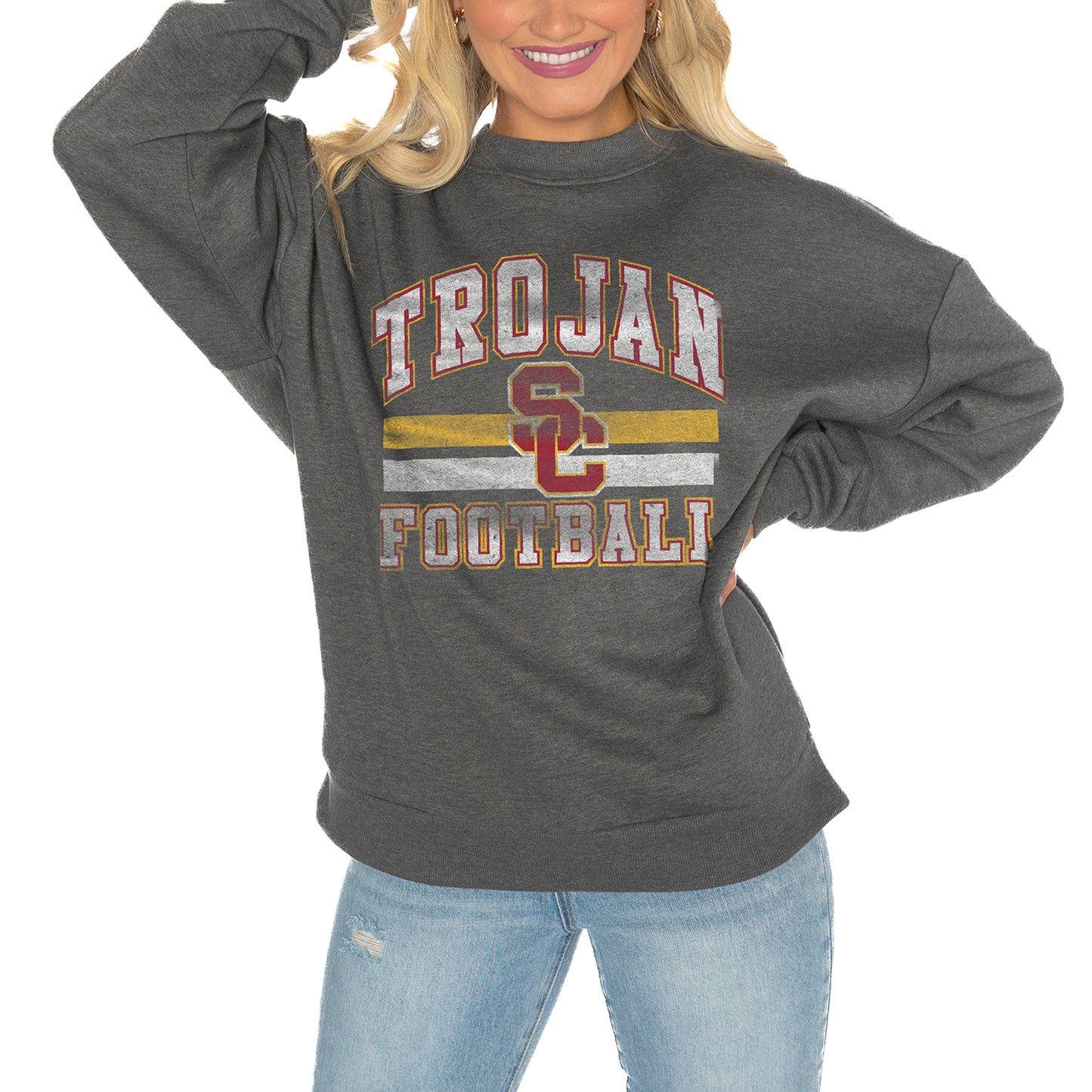 Women's Gameday Couture Charcoal USC Trojans Drop Shoulder Fleece Drop Pullover Sweatshirt