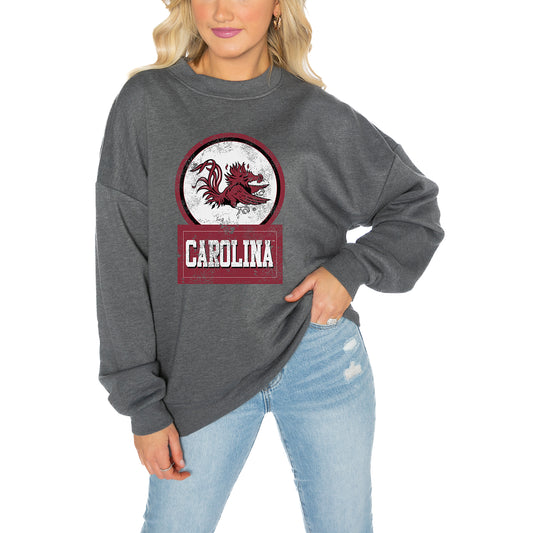 Women's Gameday Couture Charcoal South Carolina Gamecocks Drop Shoulder Fleece Drop Pullover Sweatshirt