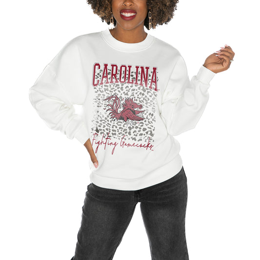 Women's Gameday Couture White South Carolina Gamecocks Drop Shoulder Fleece Drop Pullover Sweatshirt