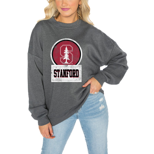 Women's Gameday Couture Charcoal Stanford Cardinal Drop Shoulder Fleece Drop Pullover Sweatshirt