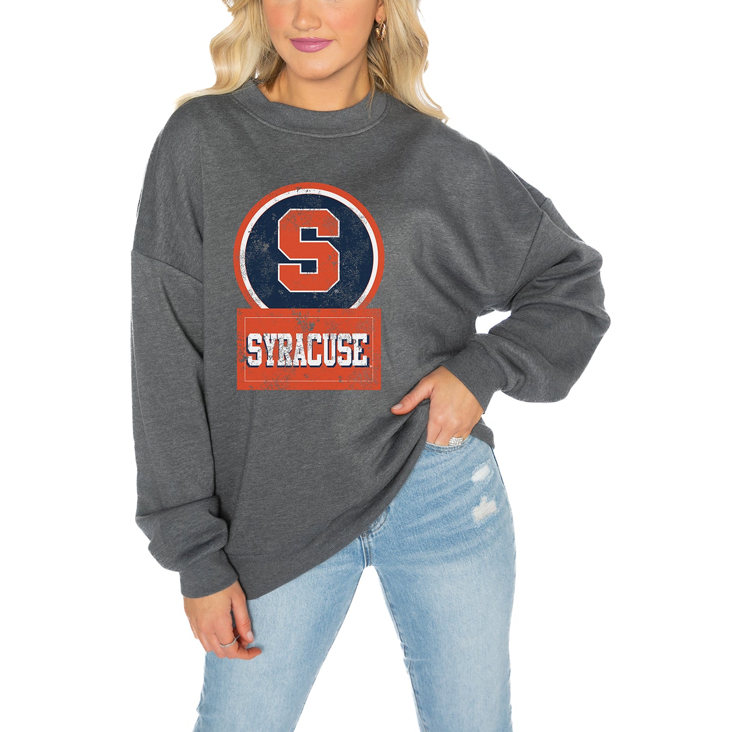 Women's Gameday Couture Charcoal Syracuse Orange Drop Shoulder Fleece Drop Pullover Sweatshirt