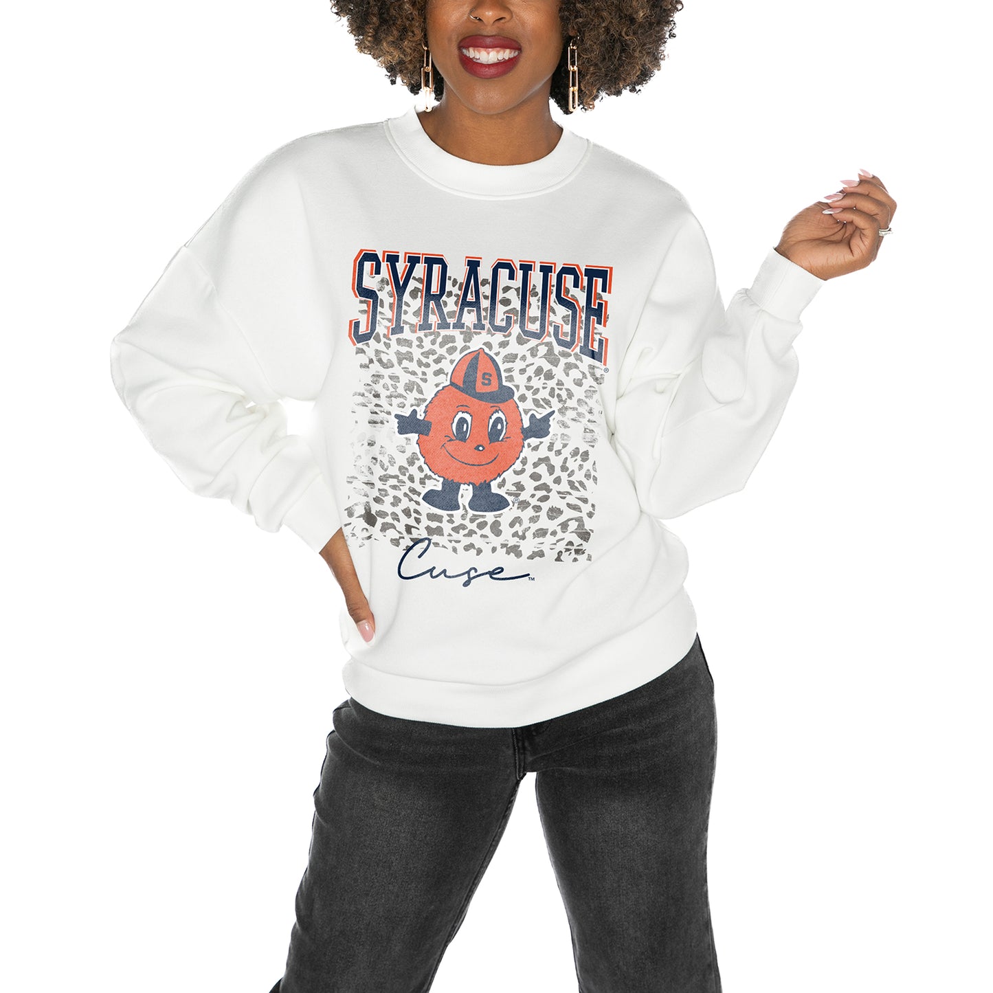 Women's Gameday Couture White Syracuse Orange Drop Shoulder Fleece Drop Pullover Sweatshirt