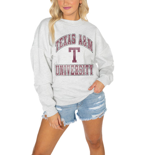 Women's Gameday Couture Gray Texas A&M Aggies Drop Shoulder Fleece Drop Pullover Sweatshirt