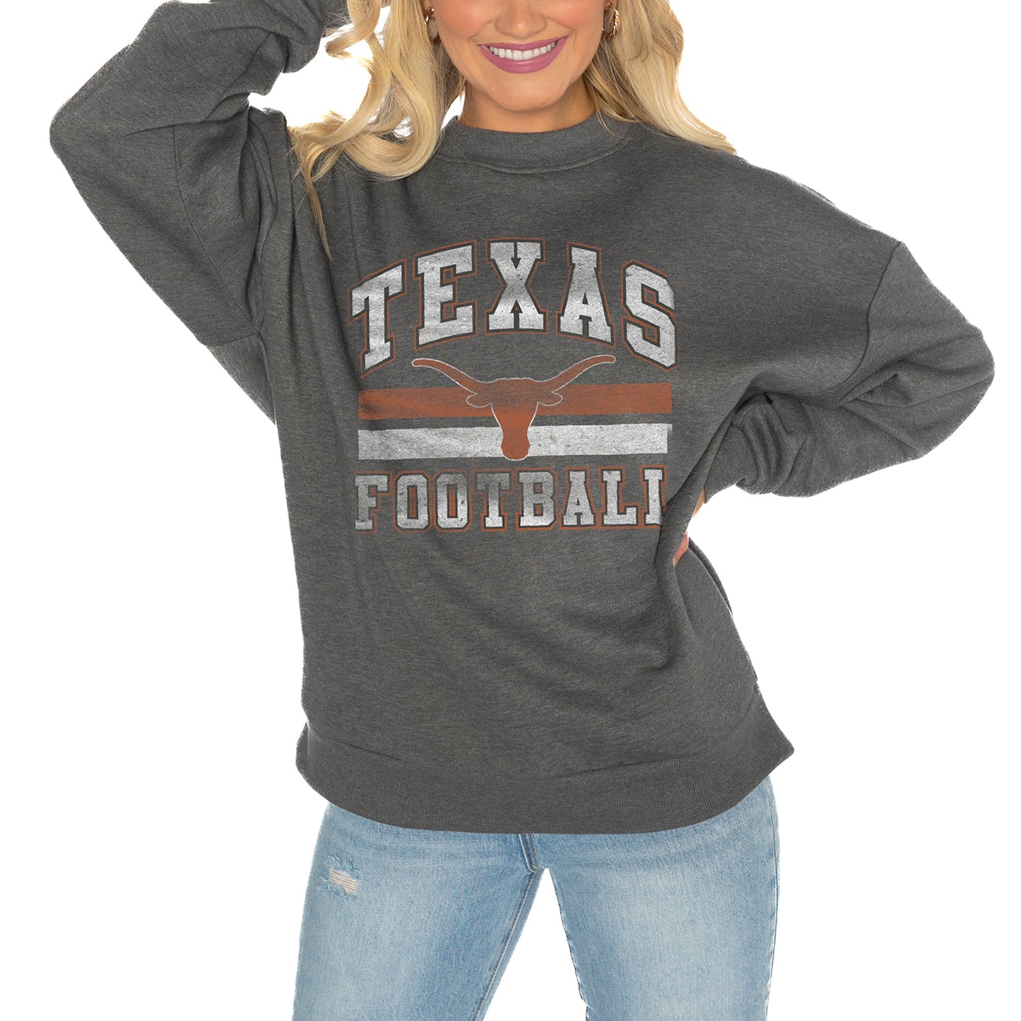 Women's Gameday Couture Charcoal Texas Longhorns Drop Shoulder Fleece Drop Pullover Sweatshirt