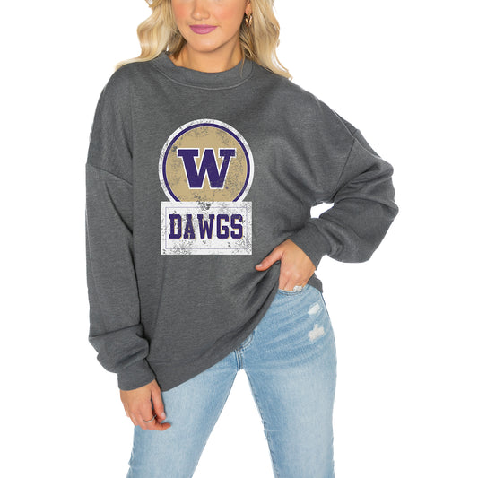 Women's Gameday Couture Charcoal Washington Huskies Drop Shoulder Fleece Drop Pullover Sweatshirt