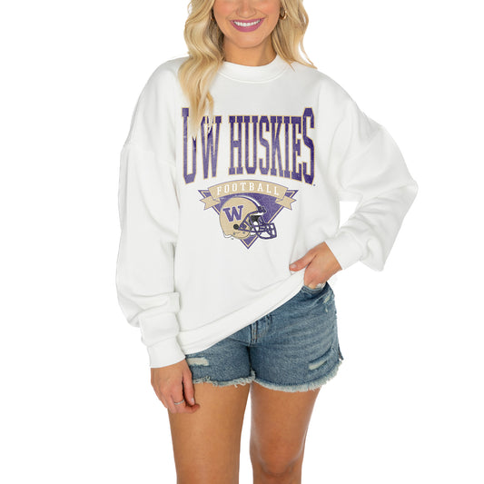 Women's Gameday Couture White Washington Huskies Drop Shoulder Fleece Drop Pullover Sweatshirt