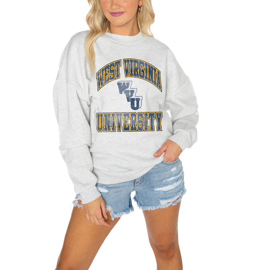 Women's Gameday Couture Gray West Virginia Mountaineers Drop Shoulder Fleece Drop Pullover Sweatshirt