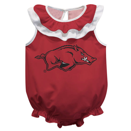 Girls Infant Cardinal Arkansas Razorbacks Sleeveless Ruffle Bodysuit