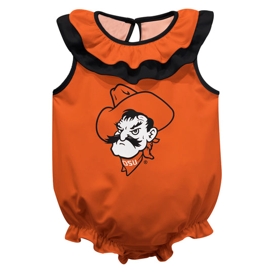 Girls Infant Orange Oklahoma State Cowboys Sleeveless Ruffle Bodysuit