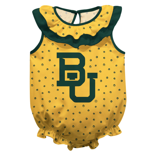 Girls Infant Gold Baylor Bears Sleeveless Swirls Ruffle Bodysuit