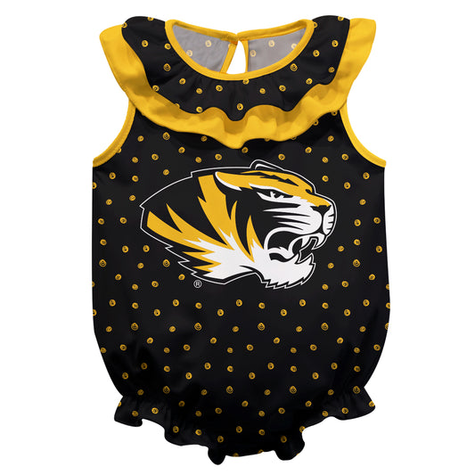 Girls Infant Black Missouri Tigers Sleeveless Swirls Ruffle Bodysuit