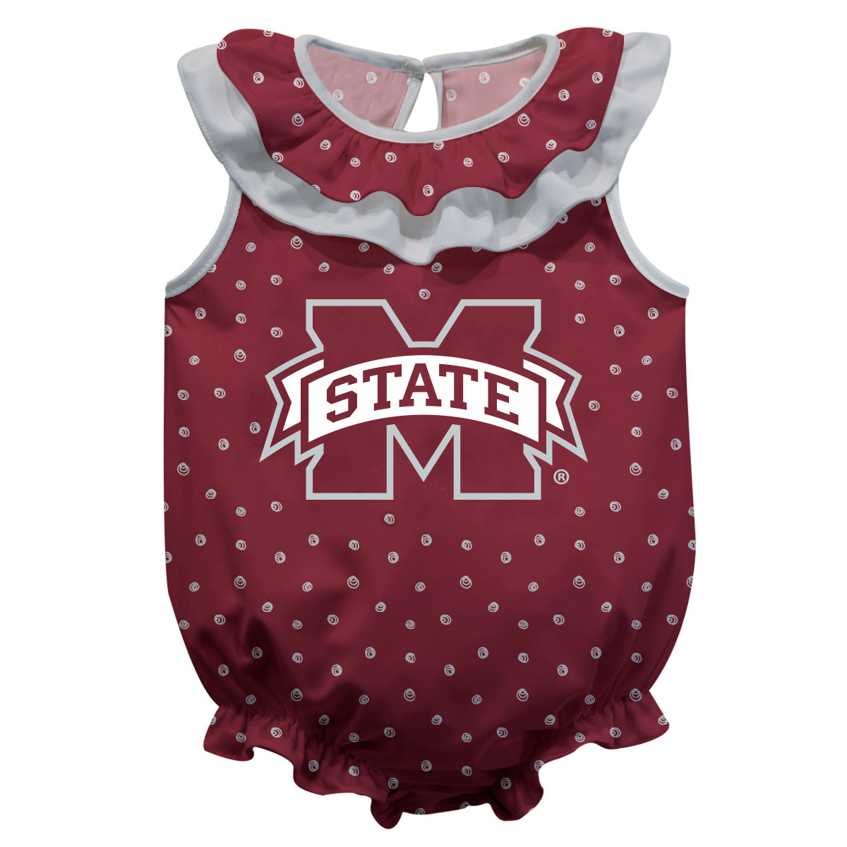 Girls Infant Maroon Mississippi State Bulldogs Sleeveless Swirls Ruffle Bodysuit