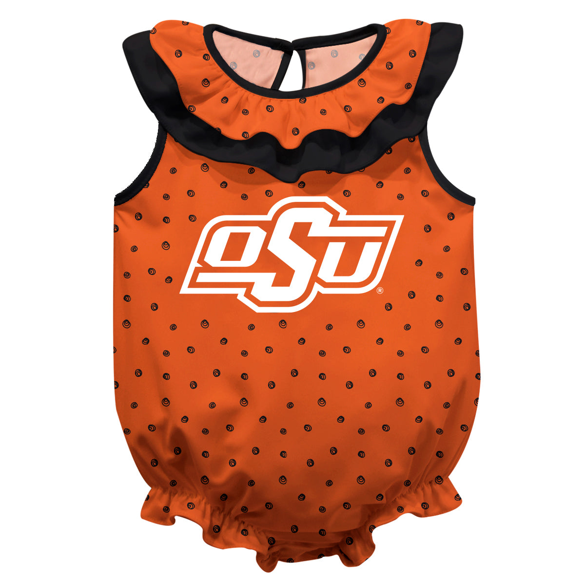 Girls Infant Orange Oklahoma State Cowboys Sleeveless Swirls Ruffle Bodysuit